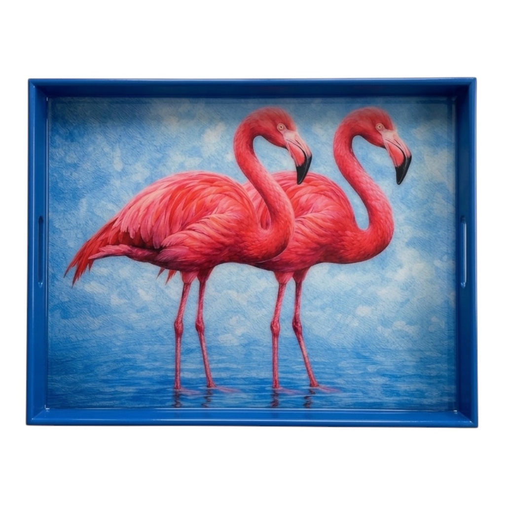 Bandeja Artesanal de Resina con Flamencos Reales – Decoración Tropical para el Hogar
