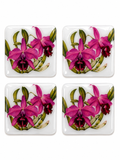 Fuchsia Orchid Coaster Set | Handcrafted Resin-on-Wood Botanical Coasters