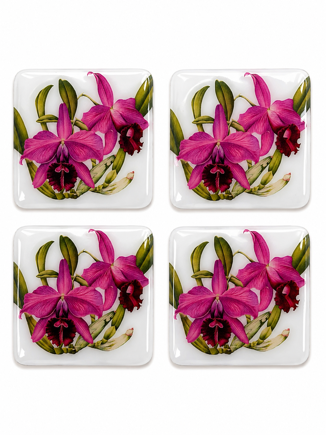 Fuchsia Orchid Coaster Set | Handcrafted Resin-on-Wood Botanical Coasters