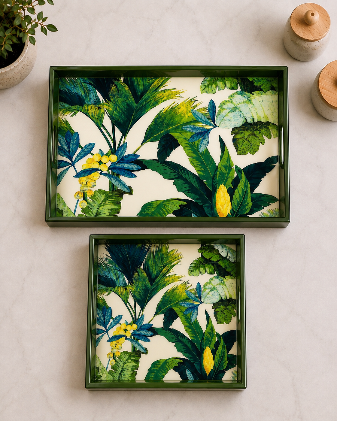 Elegant and Modern Caribbean Tropical Tray | Handmade Resin Art on Wood