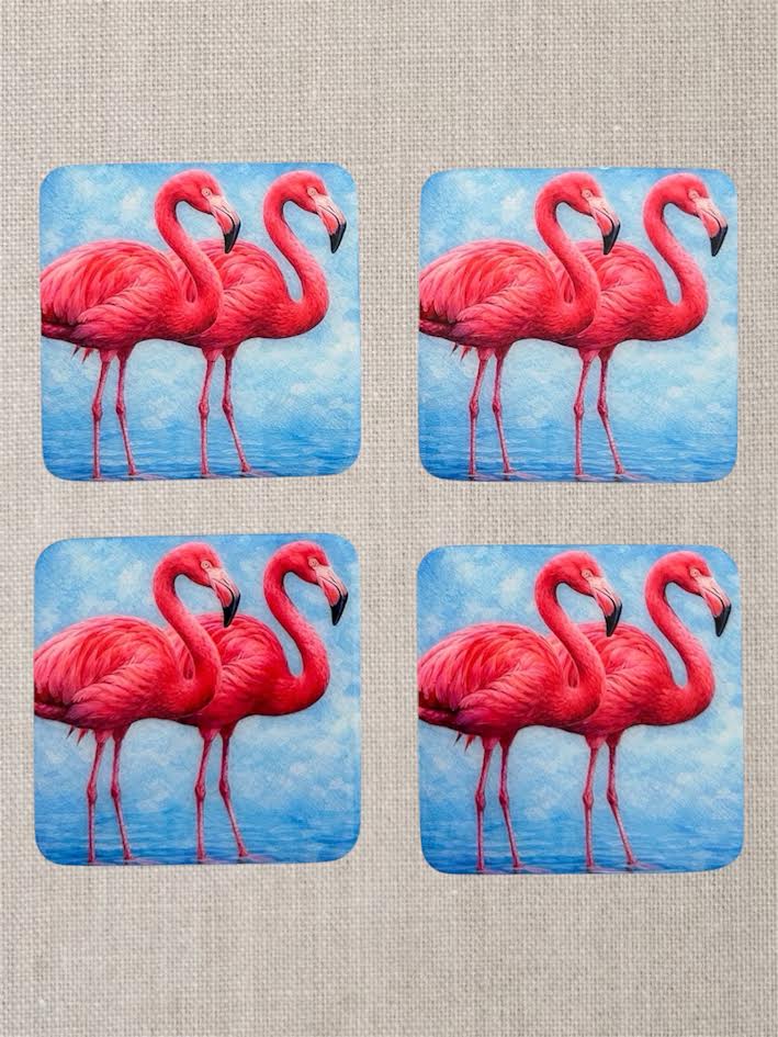 Royal  Flamingos Wooden Coasters with Resin Finish