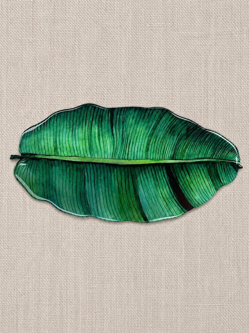 Emerald Banana Leaf Luxury Centerpiece  – Handcrafted Resin-on-Wood