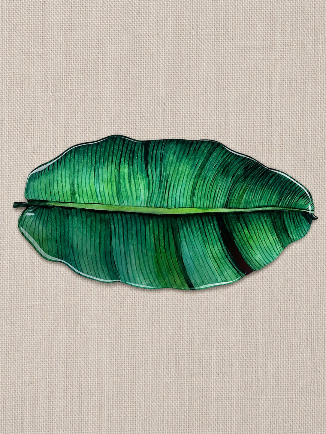 Emerald Banana Leaf Luxury Centerpiece  – Handcrafted Resin-on-Wood