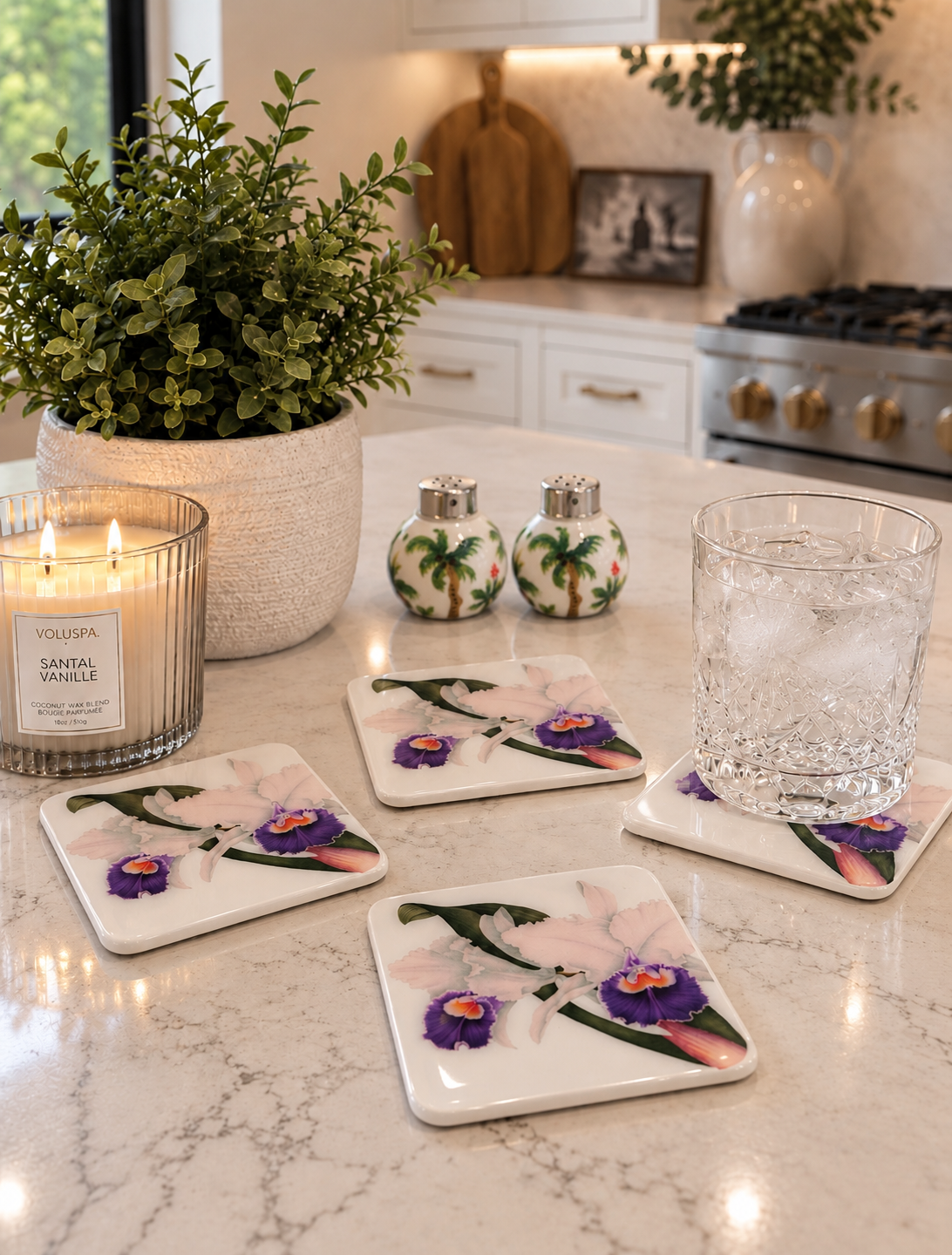 Violet Orchids Luxury Coaster – Handcrafted Resin-on-Wood