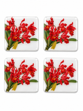Red Orchid Elegance Coasters | Handmade Floral Table Decor