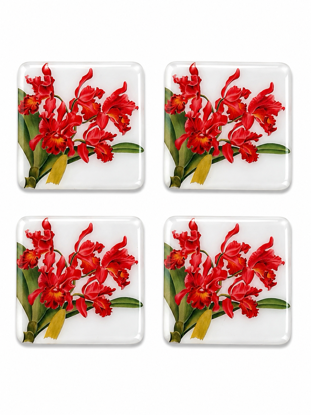 Red Orchid Elegance Coasters | Handmade Floral Table Decor