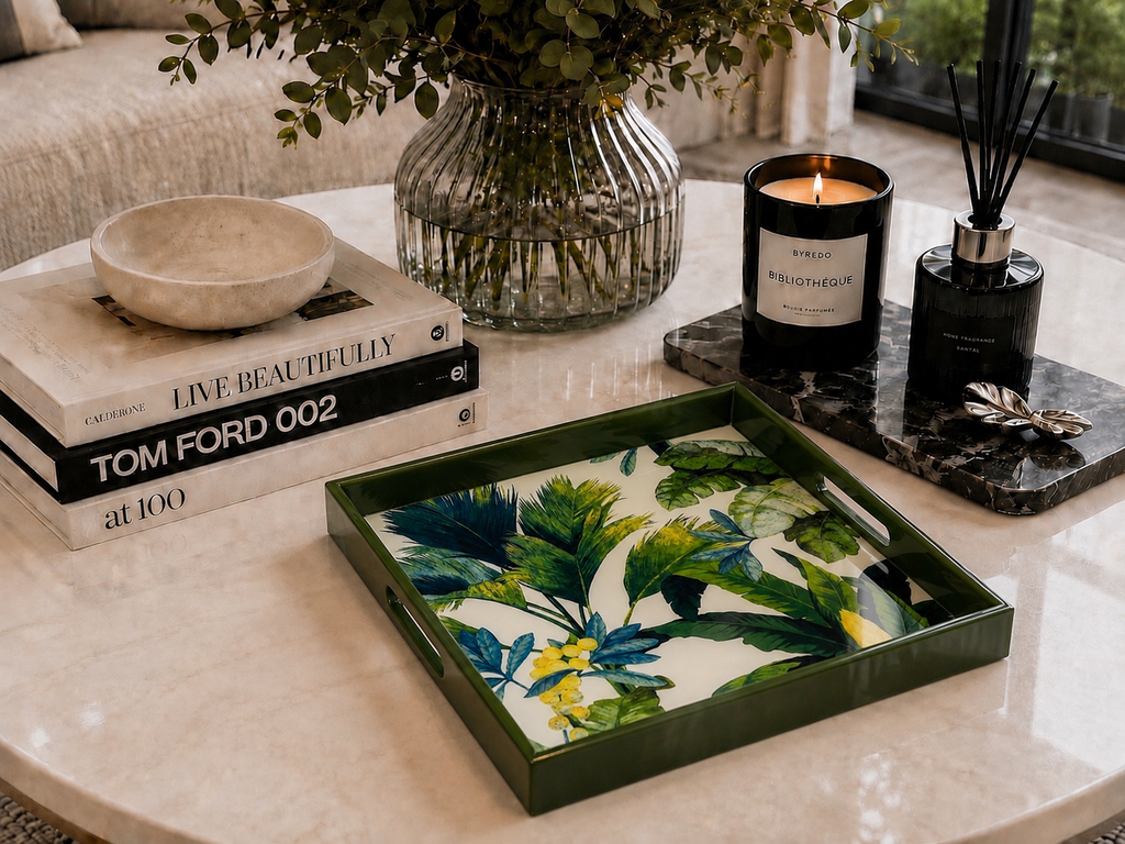 Elegant and Modern Caribbean Tropical Tray | Handmade Resin Art on Wood