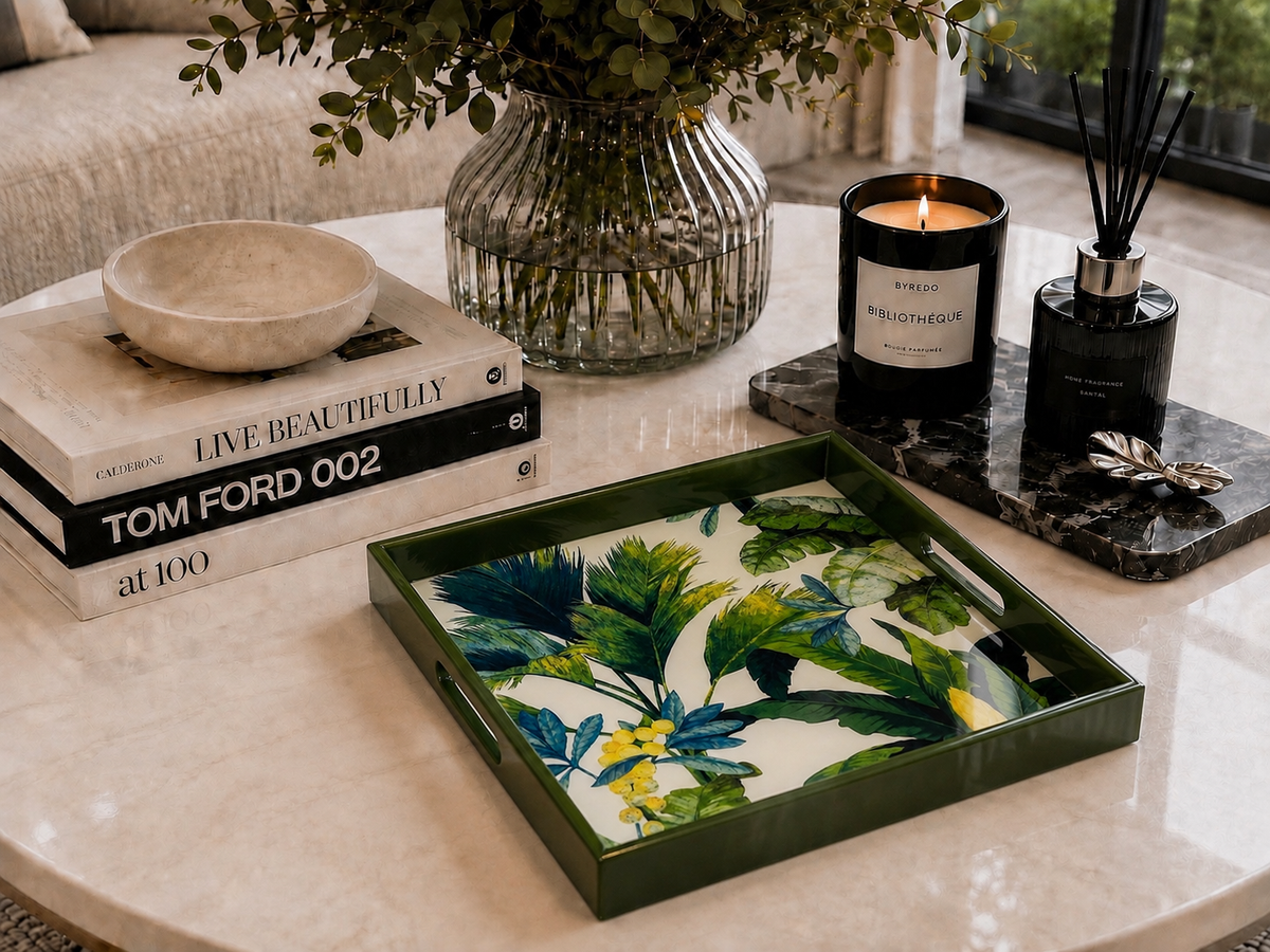 Elegant and Modern Caribbean Tropical Tray | Handmade Resin Art on Wood