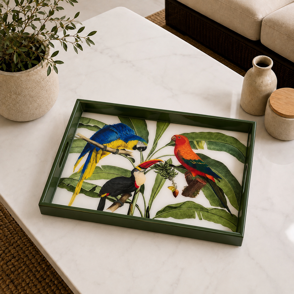 Amazonia Handcrafted Resin and Wood Tropical Decorative Serving Tray