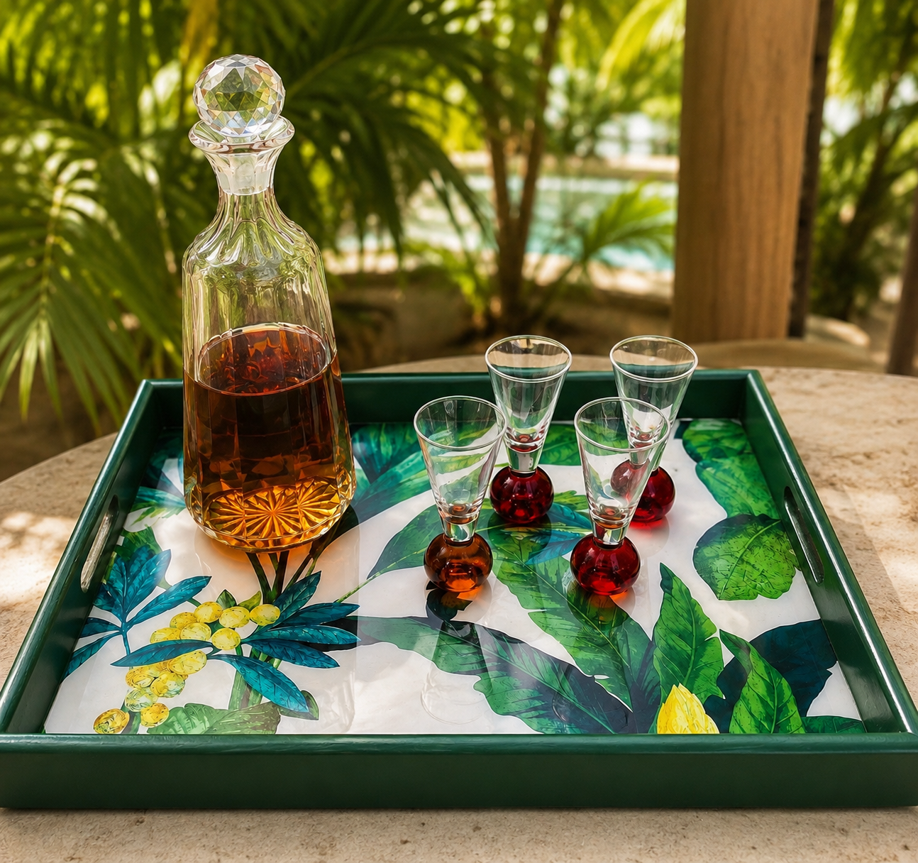 Elegant and Modern Caribbean Tropical Tray | Handmade Resin Art on Wood