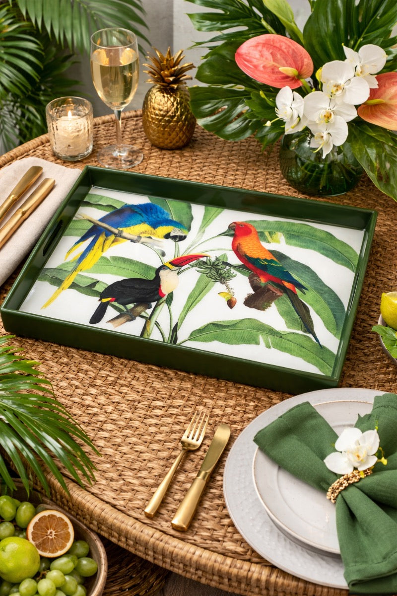Amazonia Handcrafted Resin and Wood Tropical Decorative Serving Tray