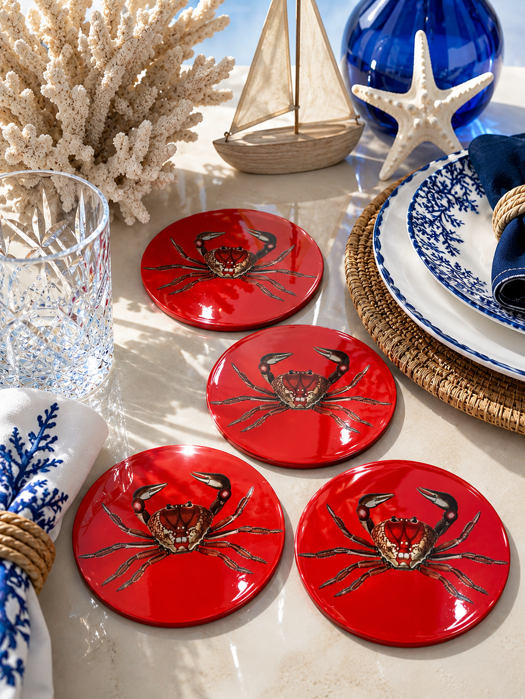 Red Crab Coasters | Handmade Coastal Table Decor