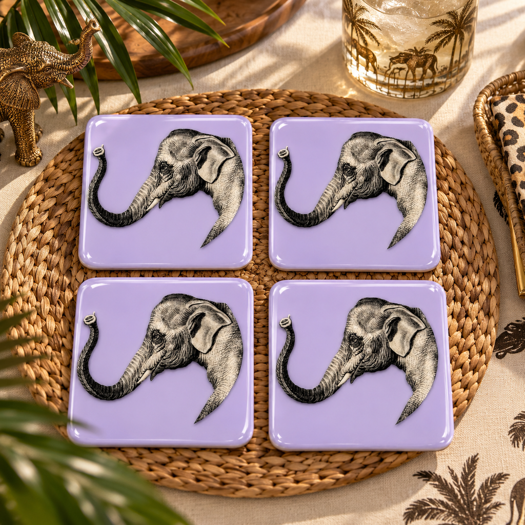 Safari Elephant Coasters - Handcrafted Resin-on-Wood Table Decor