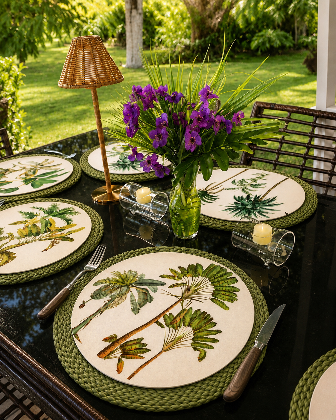 Botanical tropical Palms Round Placemats