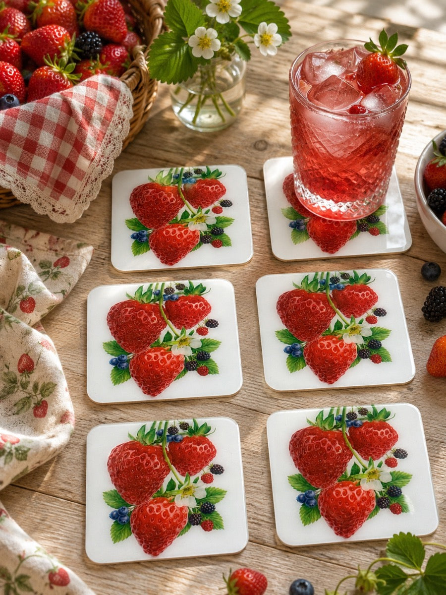 Strawberry & Berry Bliss Luxury Coasters – Handcrafted Resin-on-Wood