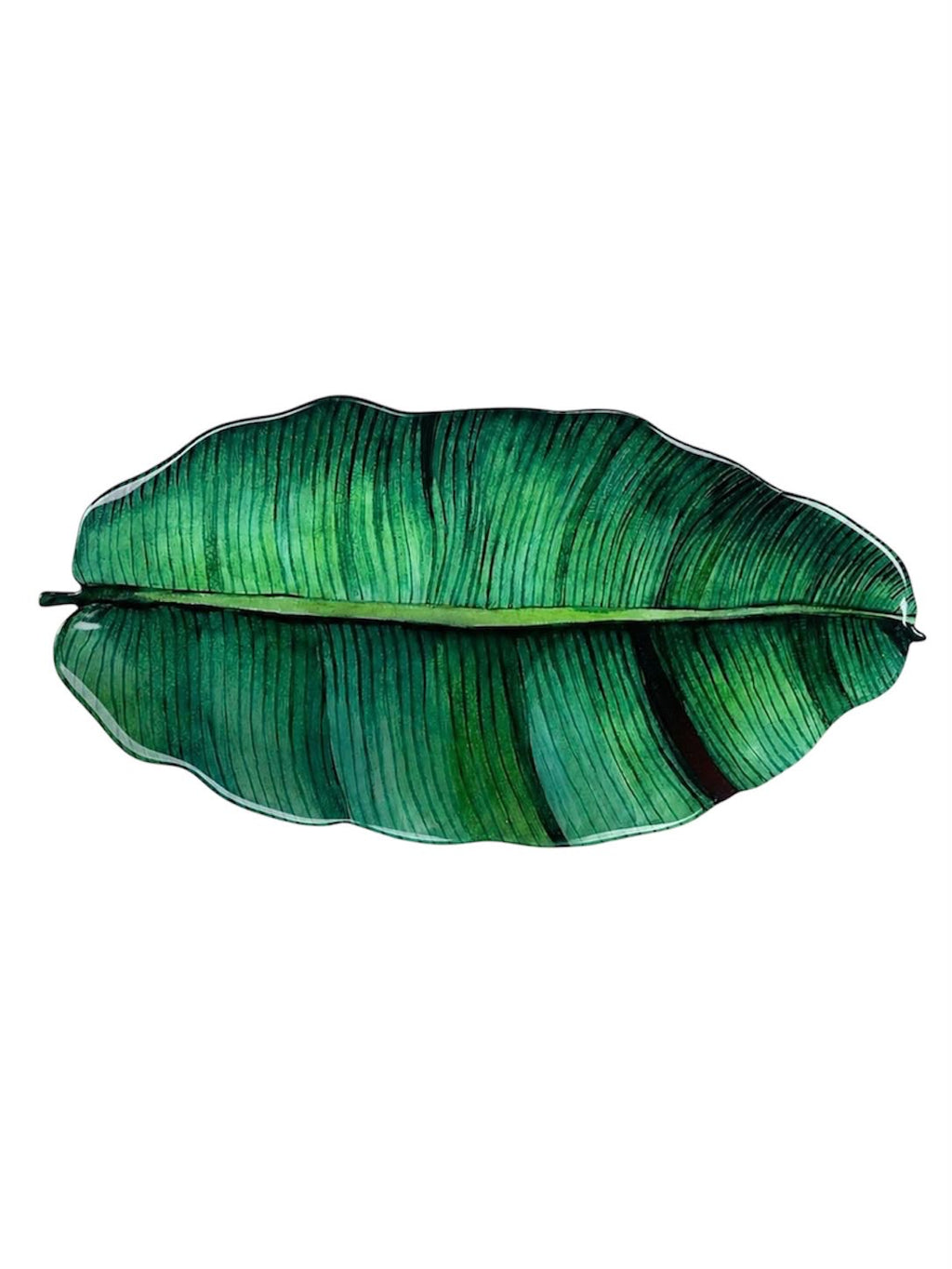 Emerald Banana Leaf Luxury Centerpiece  – Handcrafted Resin-on-Wood