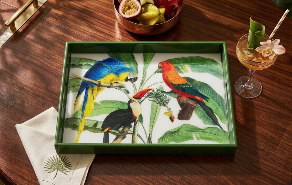 Bandeja decorativa tropical Amazonia hecha a mano de resina y madera