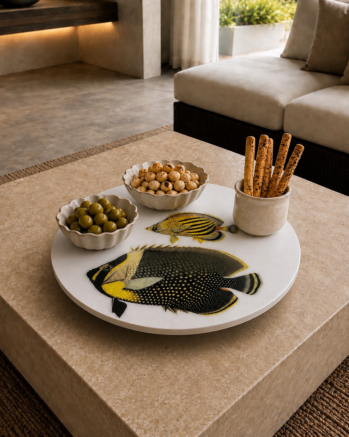 Exotic Fish Luxury Resin Lazy Susan – Handcrafted Coastal Table Art