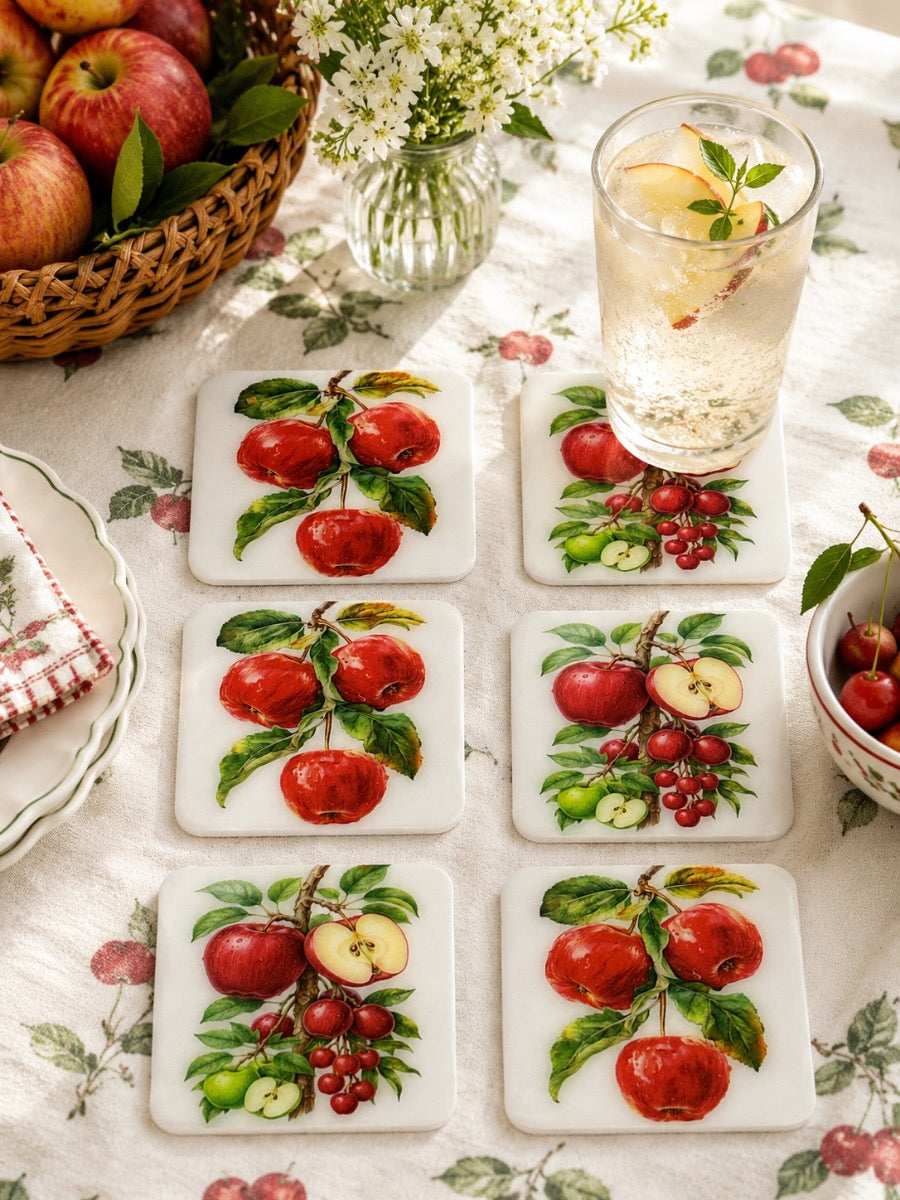 Apple Blossom Luxury Coasters – Handcrafted Resin-on-Wood