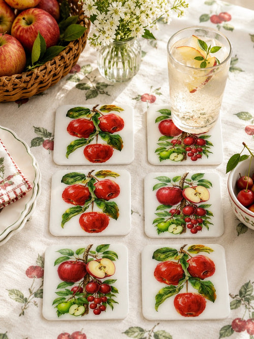 Apple Blossom Luxury Coasters – Handcrafted Resin-on-Wood