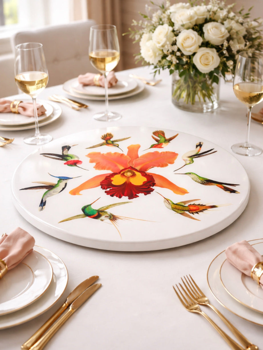 Orchids and Hummingbird-Resin Lazy Susan