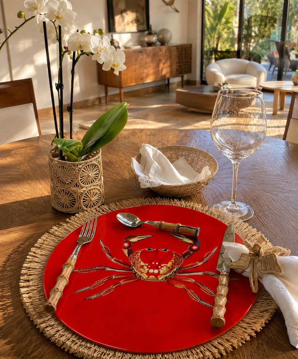 Red Crab Round Placemats | Handcrafted Coastal Table Decor