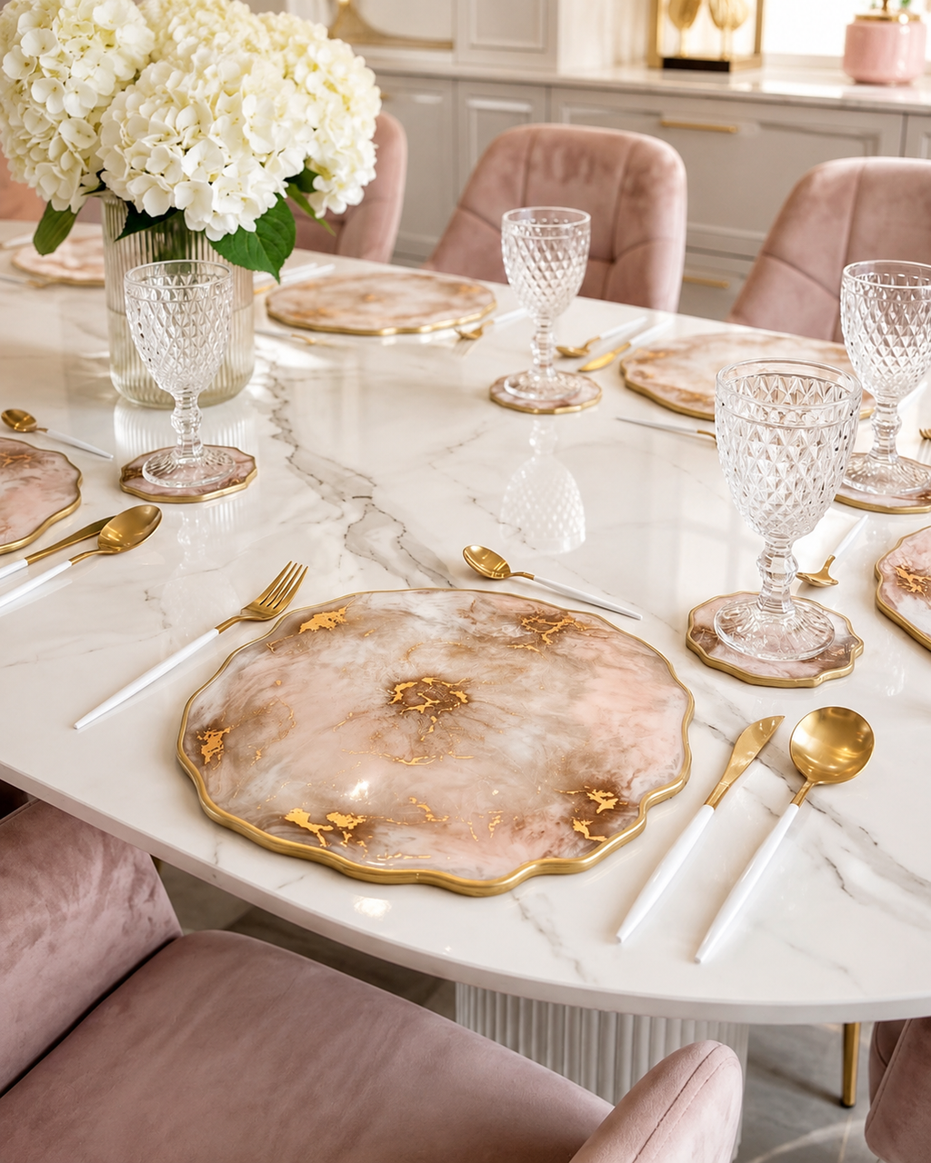 Pink Champagne Gold Resin Placemat – Handmade Luxury Table Decor