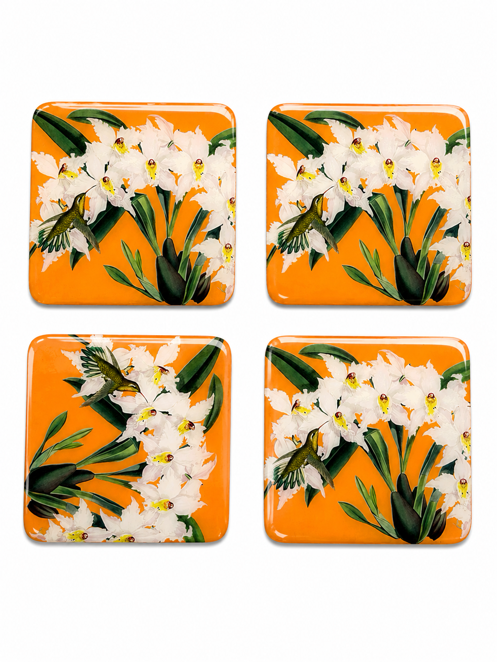 Orange Botanical Coasters  Handcrafted Resin-on-Wood Table Decor