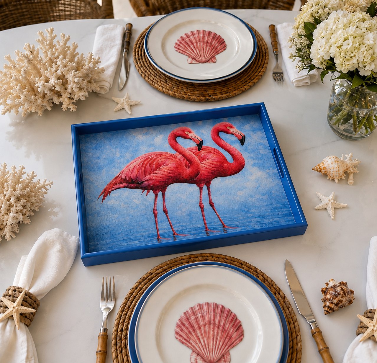 Handcrafted Royal Flamingos Coastal Resin Tray – Tropical Home Decor