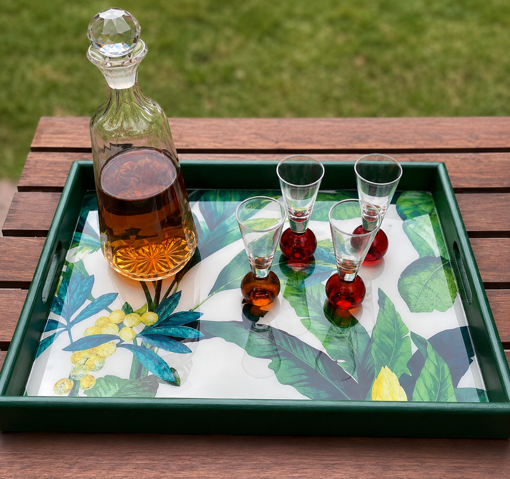 Elegant and Modern Caribbean Tropical Tray | Handmade Resin Art on Wood