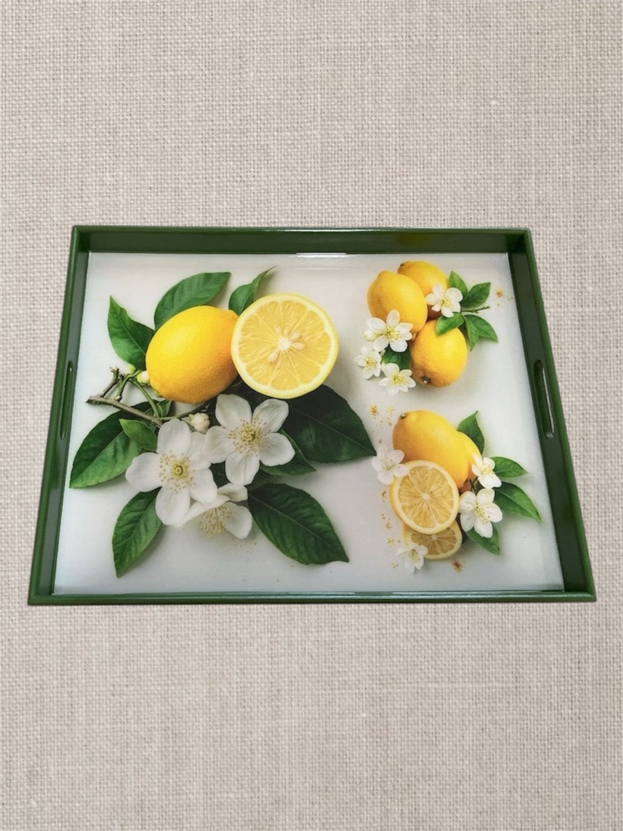 Modern Lemon Blossom Tray | Handmade Resin Art on Wood