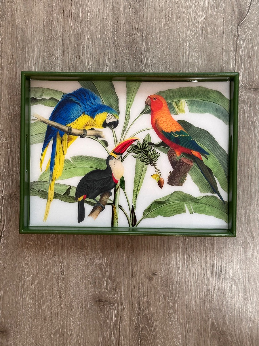 Bandeja decorativa tropical Amazonia hecha a mano de resina y madera