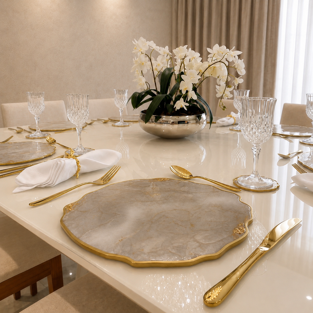 Champagne Marble Resin Placemat  Handmade Luxury Table Decor