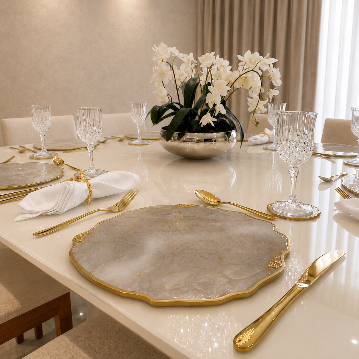 Champagne Marble Resin Placemat  Handmade Luxury Table Decor