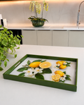 Modern Lemon Blossom Tray | Handmade Resin Art on Wood