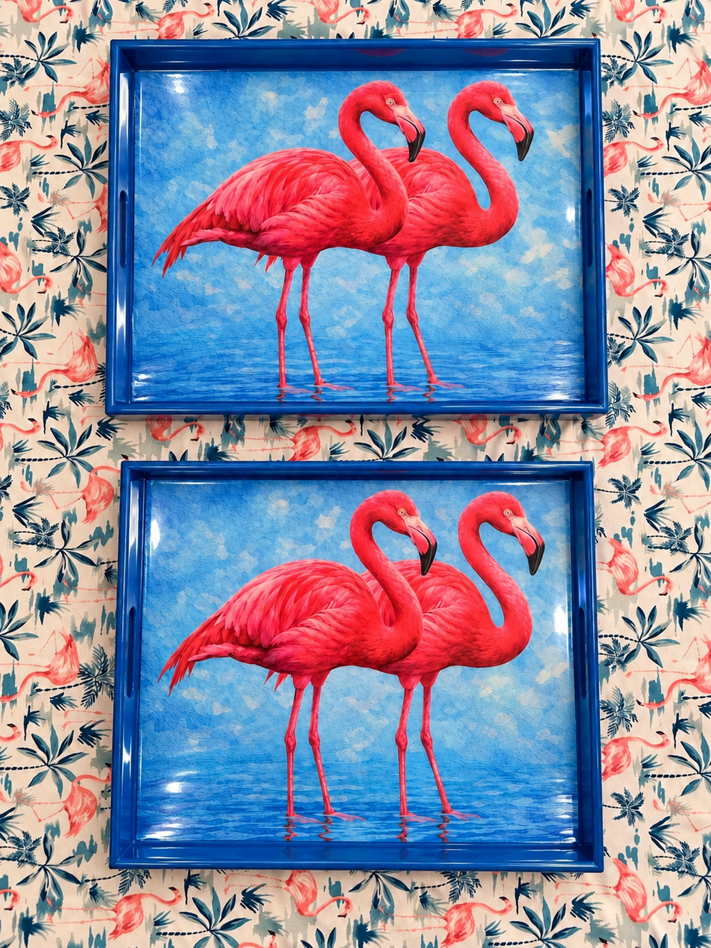 Bandeja Artesanal de Resina con Flamencos Reales – Decoración Tropical para el Hogar
