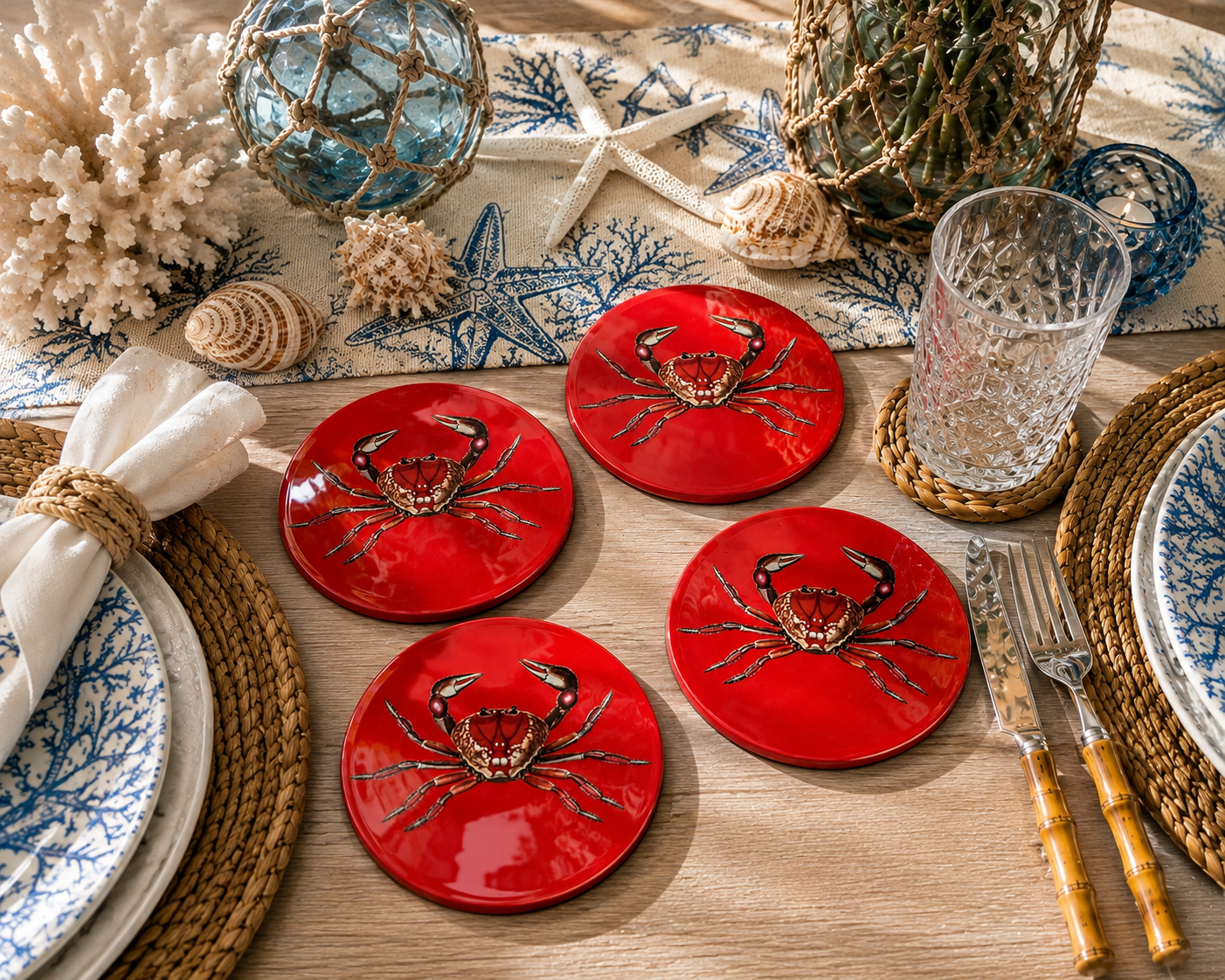 Red Crab Coasters | Handmade Coastal Table Decor