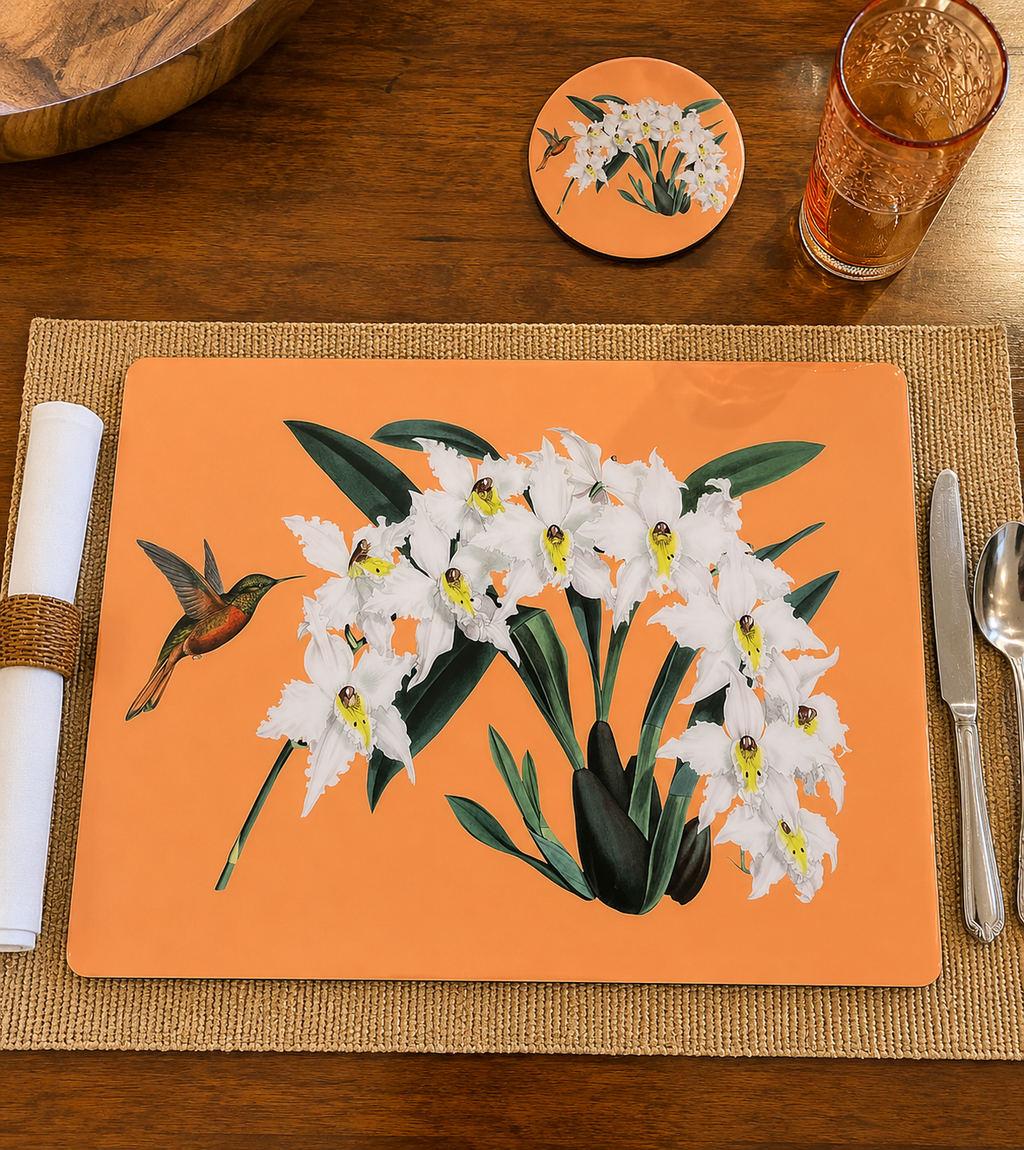 Orange Botanical Placemats| Handcrafted Resin-on-Wood Table Decor