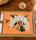 Orange Botanical Placemats| Handcrafted Resin-on-Wood Table Decor