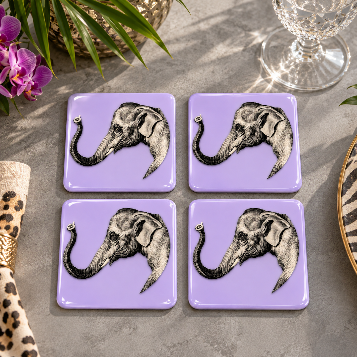 Safari Elephant Coasters - Handcrafted Resin-on-Wood Table Decor