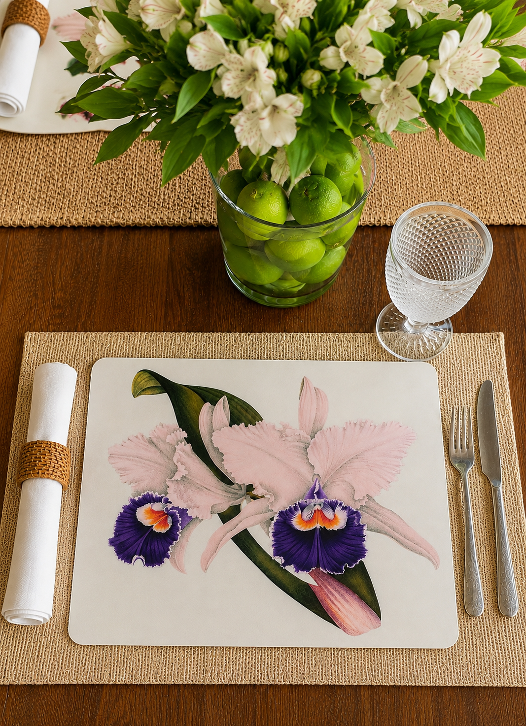 White and  Purple Orchid Collection – Handcrafted Resin on Wood Placemat