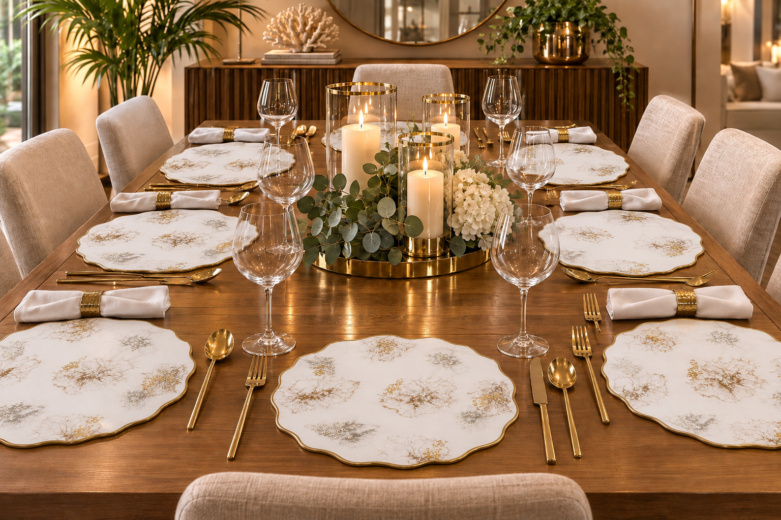White Gold & Silver Marble Resin Placemat – Handmade Luxury Table Decor