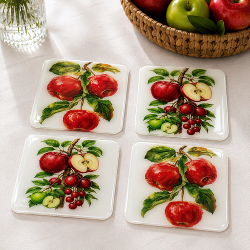 Apple Blossom Luxury Coasters – Handcrafted Resin-on-Wood