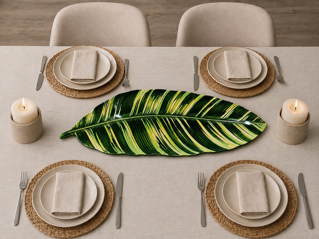 Tropical Banana Leaf Luxury Centerpiece  – Handcrafted Resin-on-Wood