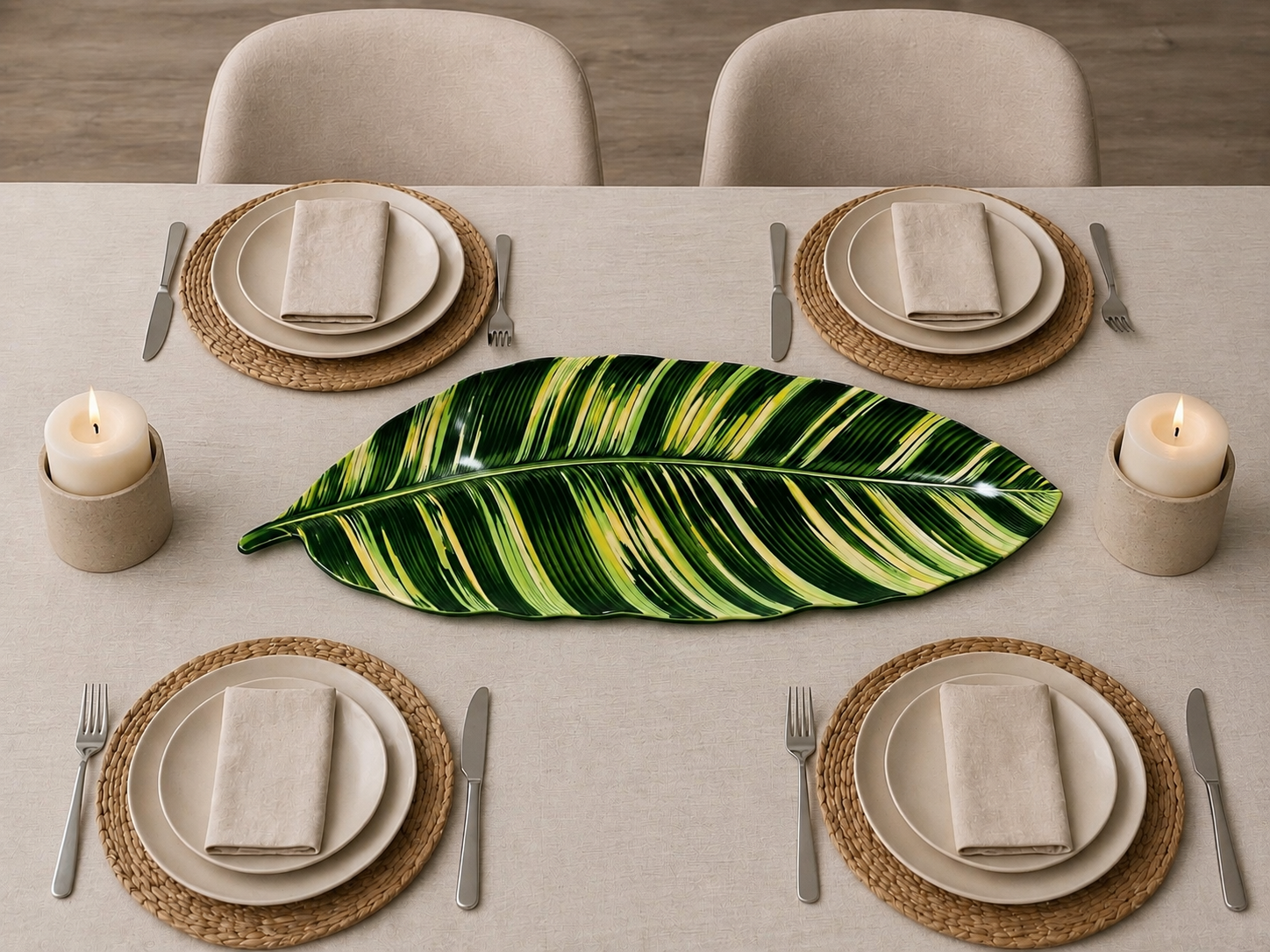 Tropical Banana Leaf Luxury Centerpiece  – Handcrafted Resin-on-Wood
