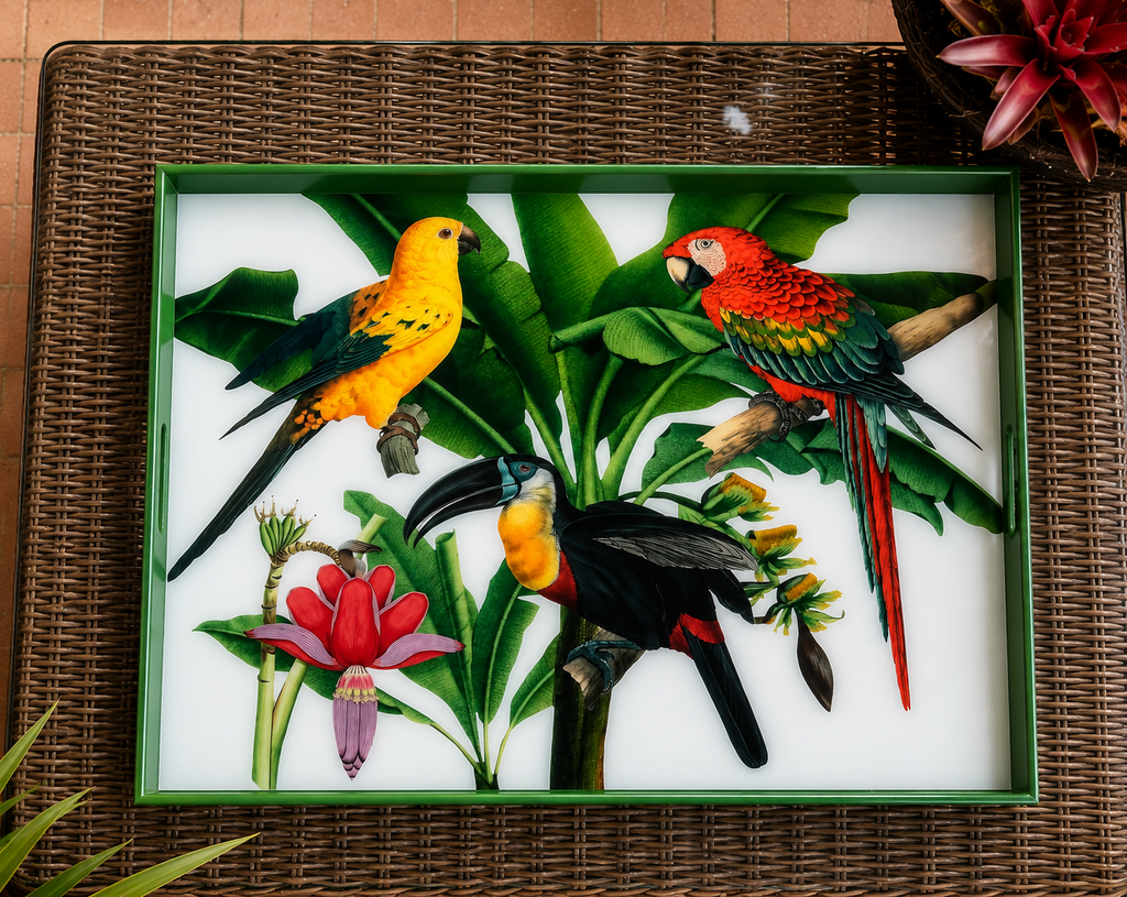Tropical Paradise Luxury Serving Tray – Handcrafted Resin-on-Wood