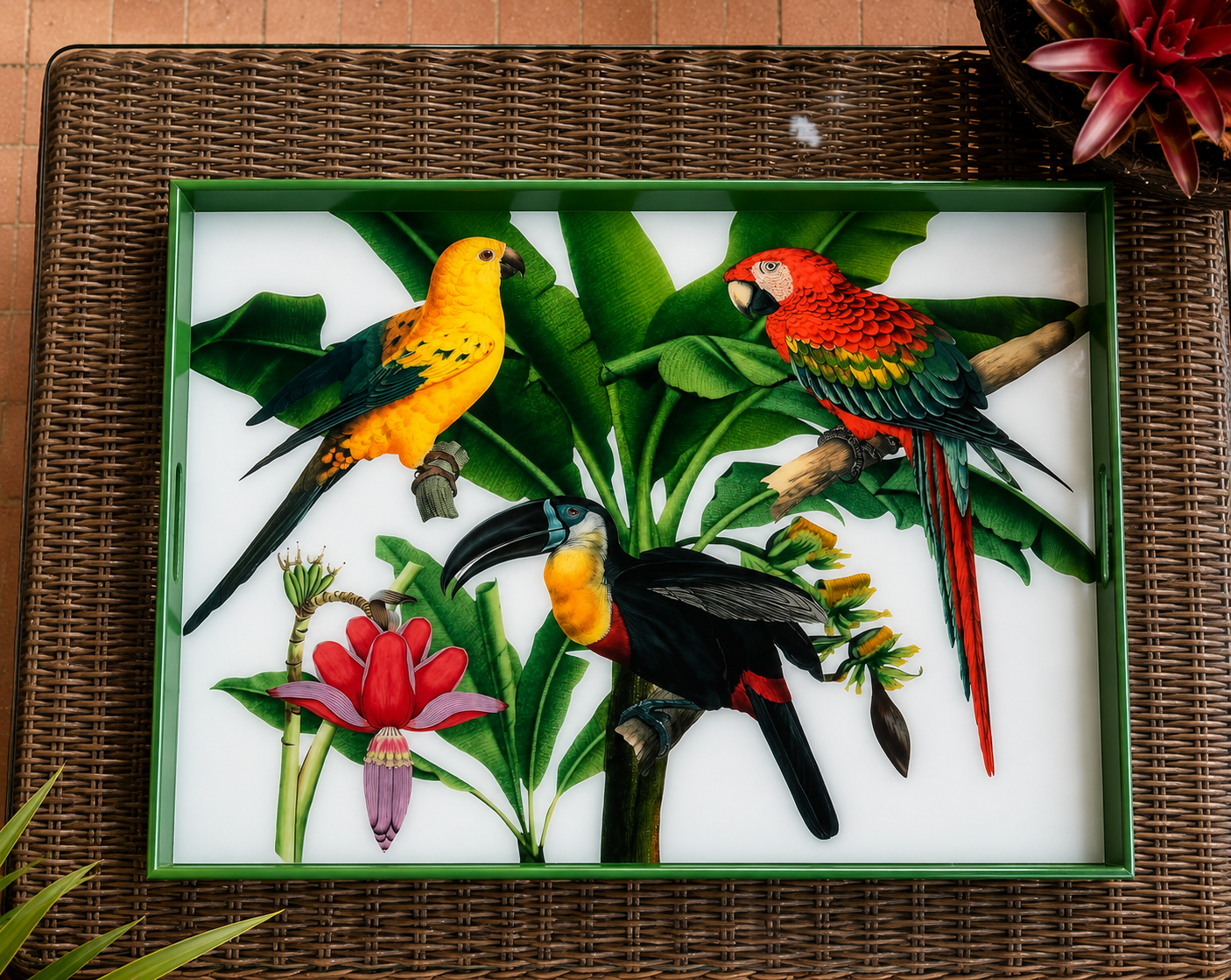 Tropical Paradise Luxury Serving Tray – Handcrafted Resin-on-Wood
