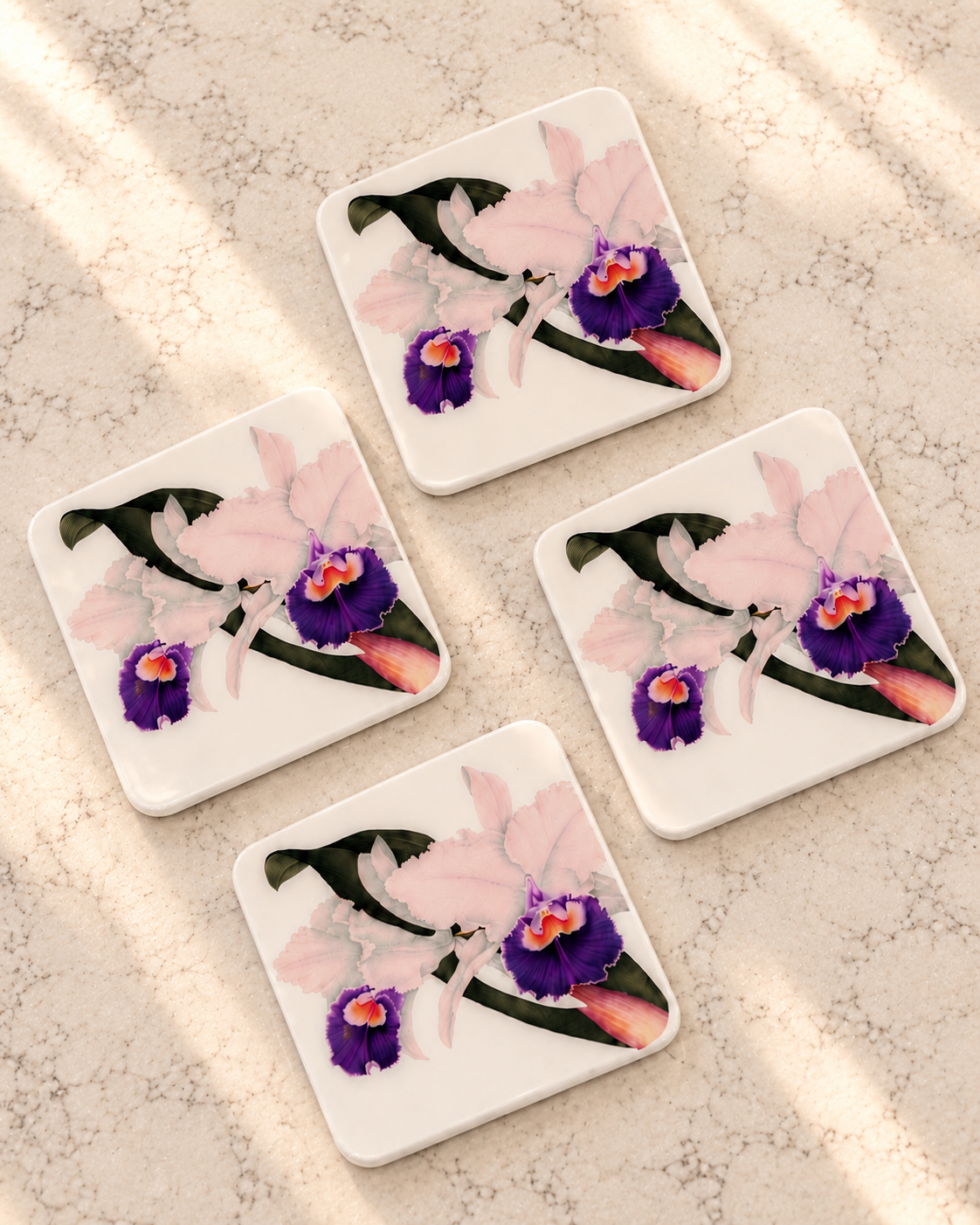 Violet Orchids Luxury Coaster – Handcrafted Resin-on-Wood