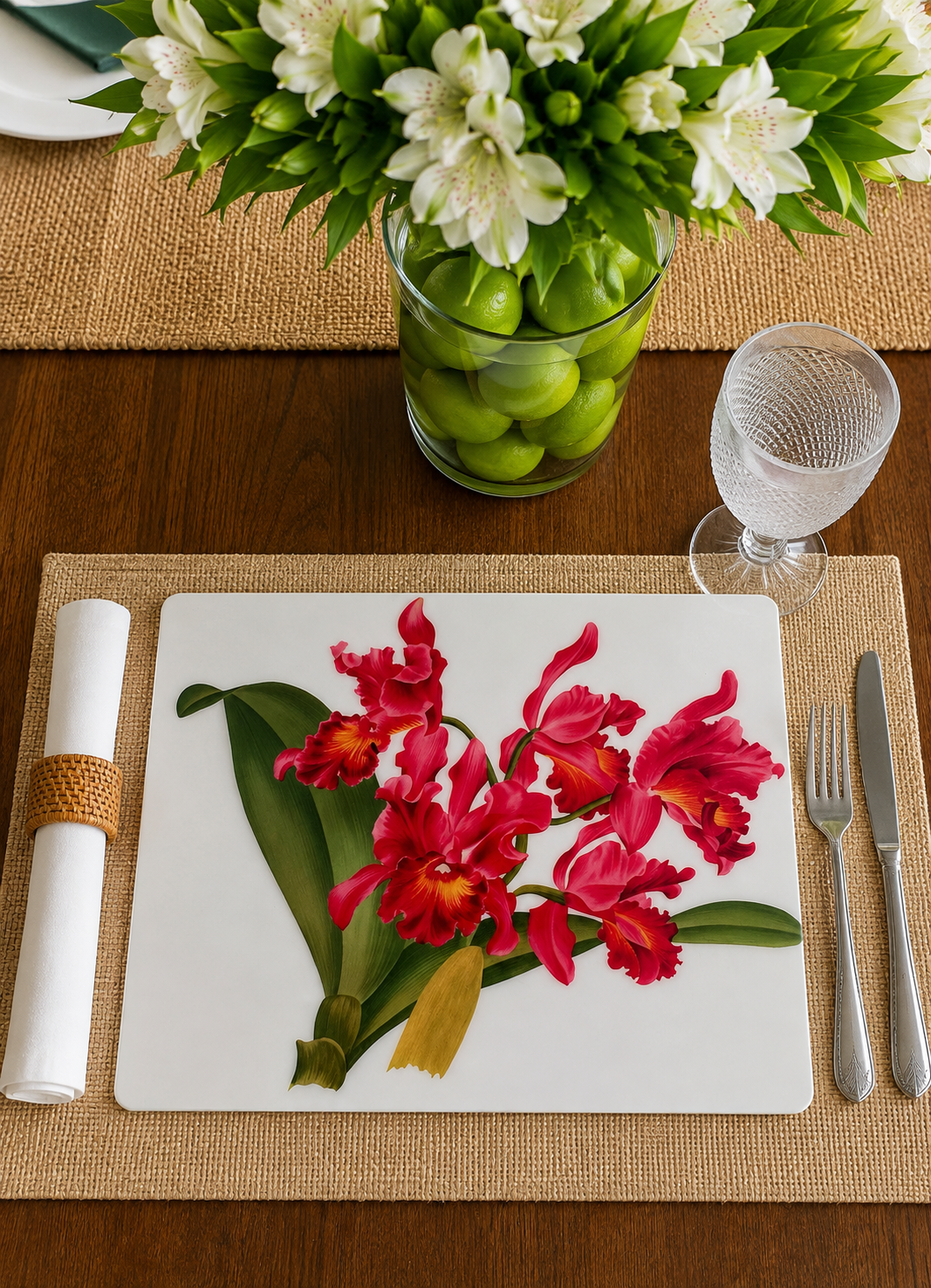Floral Red Elegance Placemats  – Handcrafted Botanical Resin |  30x40 cm