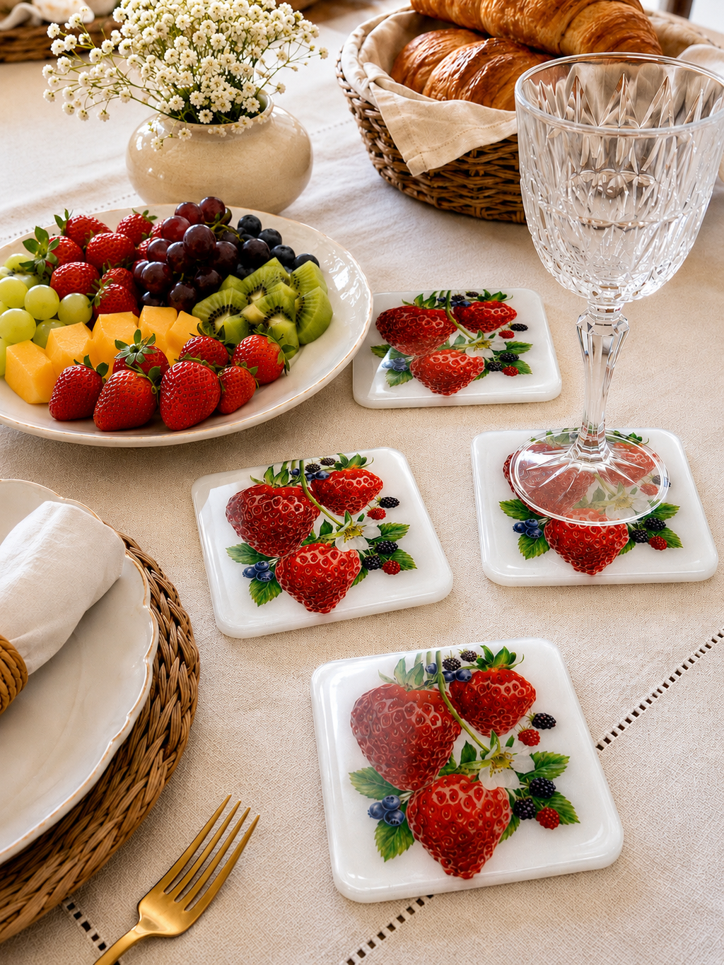 Strawberry & Berry Bliss Luxury Coasters – Handcrafted Resin-on-Wood
